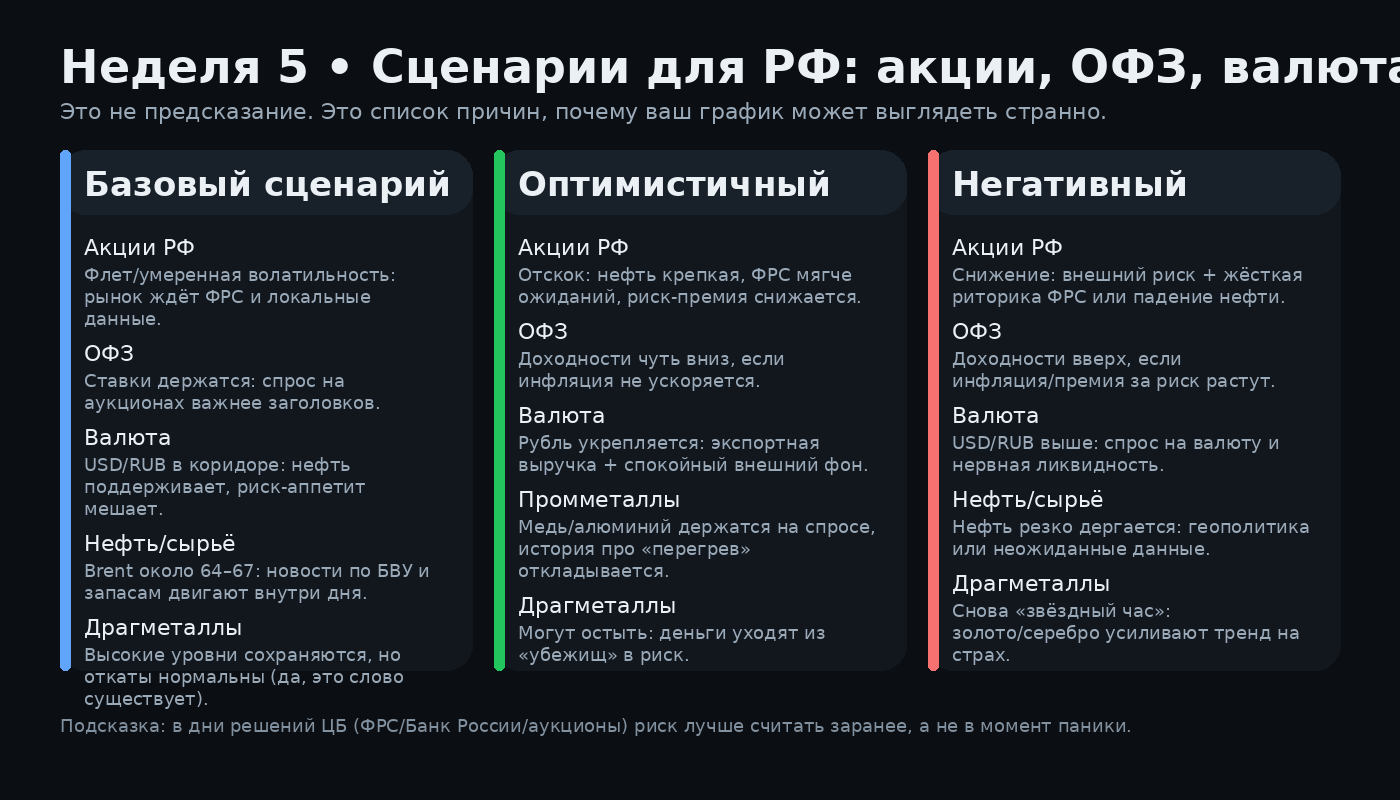 Сценарии недели 5: реакция рынков РФ на тон ФРС и динамику сырья
